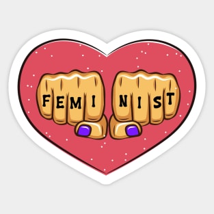 Feminist - Red Pink Heart Fist Strong Female Quote Sticker